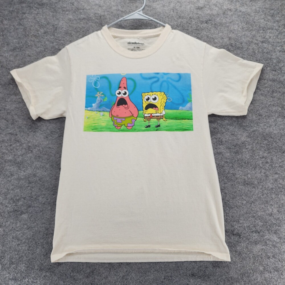 Spongebob Shirt Mens Small Short Sleeve Ivory Nickelodeon